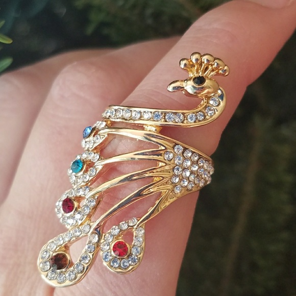 Gold Peacock Ring with Crystals - Picture 2 of 2